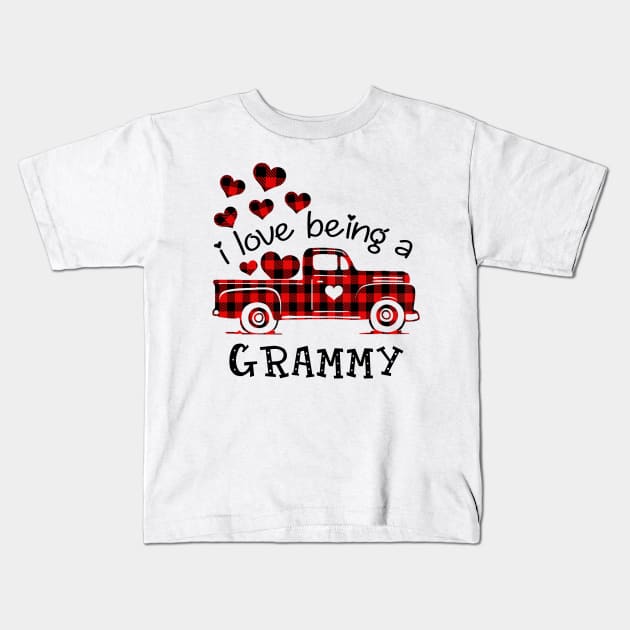 I Love Being Grammy Red Plaid Buffalo Truck Hearts Valentine's Day Shirt Kids T-Shirt by Alana Clothing